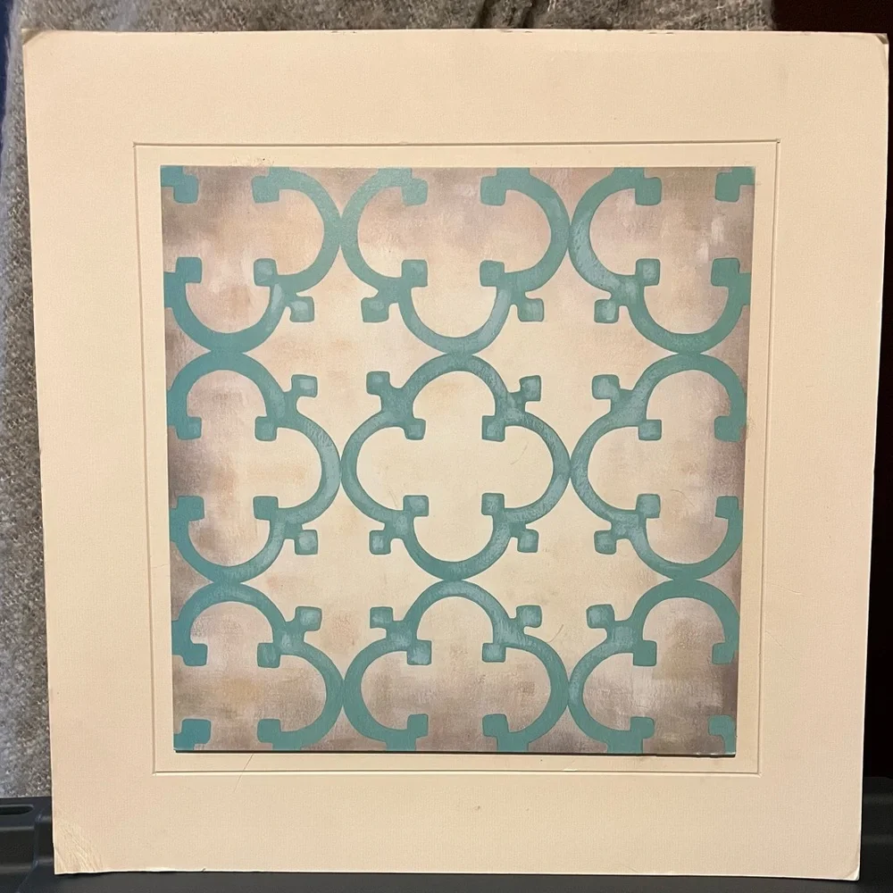 Crate&Barrel Teal and Cream Geometric Wall Art
